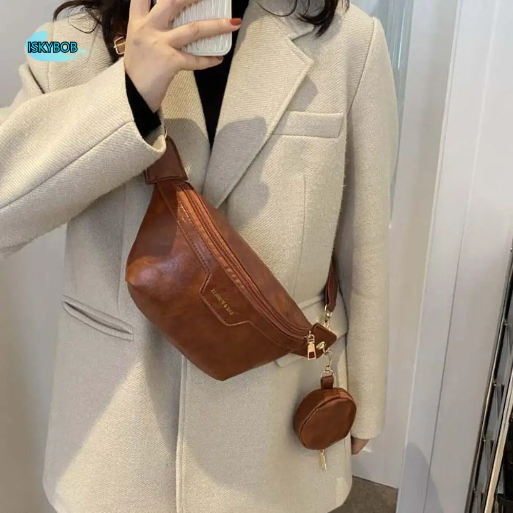 

Simple Fanny Packs PU Chest Bag With Coin Purse Half Moon Bag Banana Bag Large Capcity Korean Style Running Waist Bag Shopping