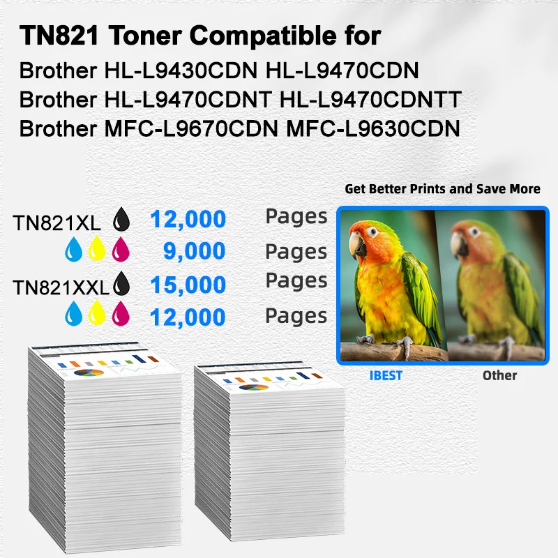 IBEST Toner Factory Compatible Brother TN821XLBK TN821XLC TN821XLM TN821XLY Toner Cartridge Compatible for Brother HL-L9430CDN