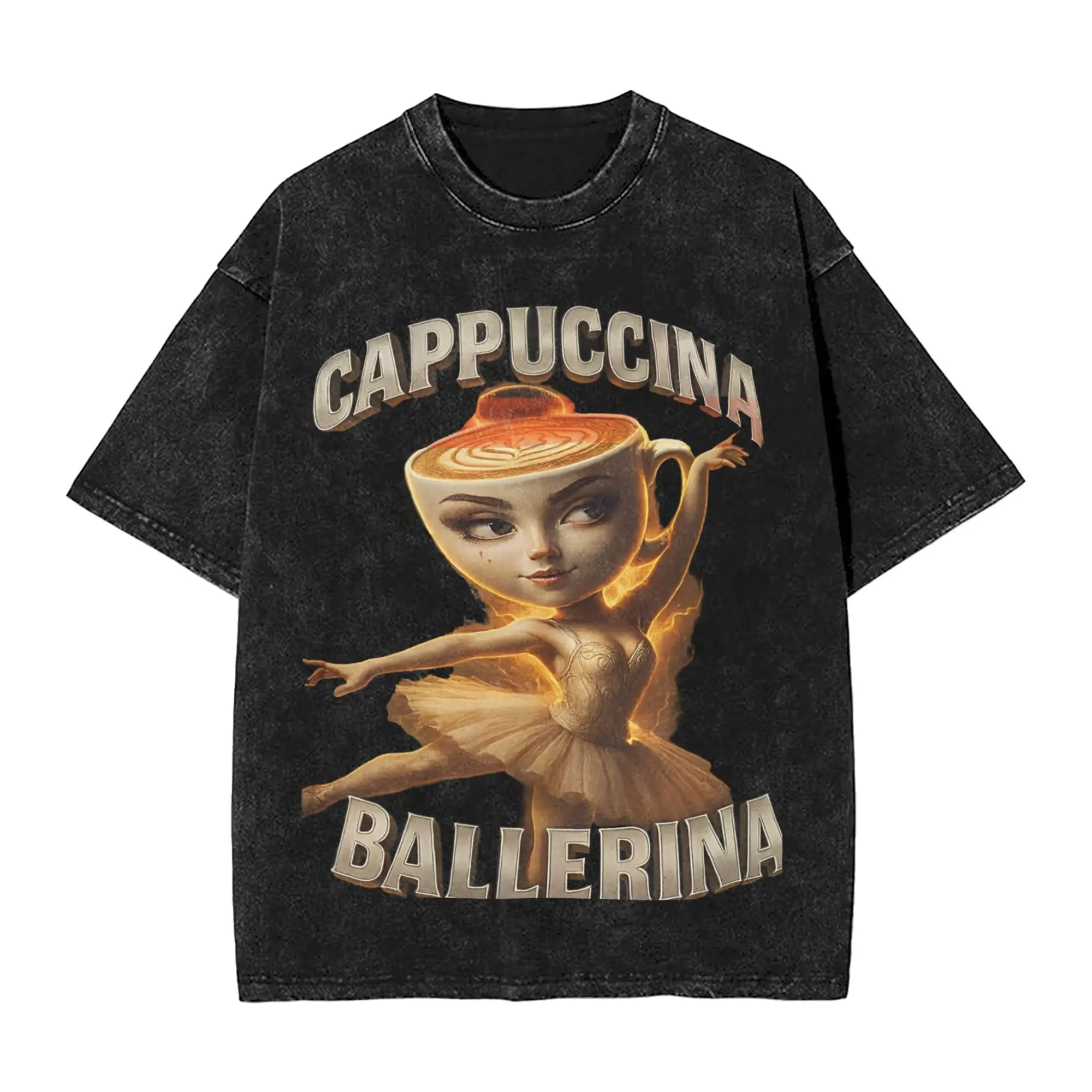 

Ballerina Capuccina Funny Italian Brainrot Outfit Washed T Shirt for Men Women Streetwear Hip Hop T-Shirt Tee Shirt 100% Cotton