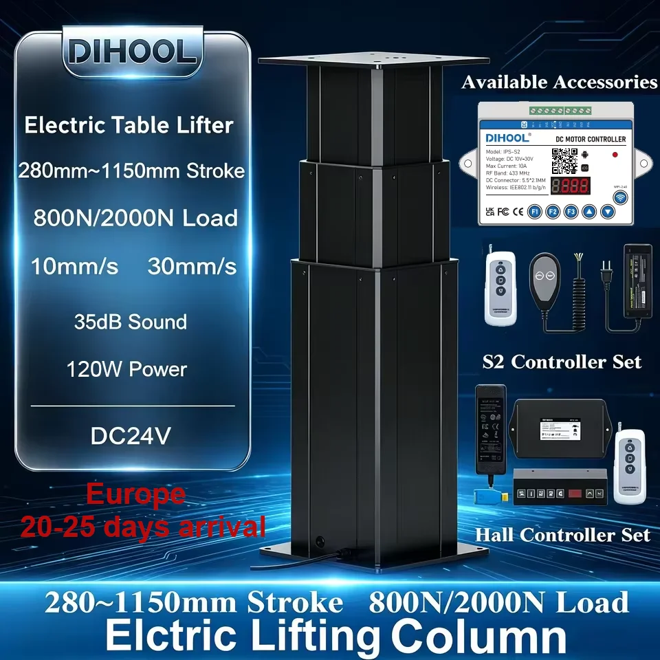 DC24V New Type Electric Lifting Column 3 Sections Iron Plate Electric Adjustable Platform 280mm to 1155mm Stroke 80KG/200KG Load
