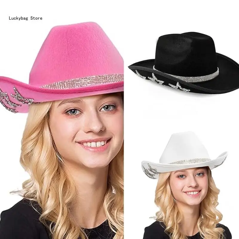 

Cowboy Hats with Diamond Star Pattern Adult Party Wide Brims Cowboy Hats