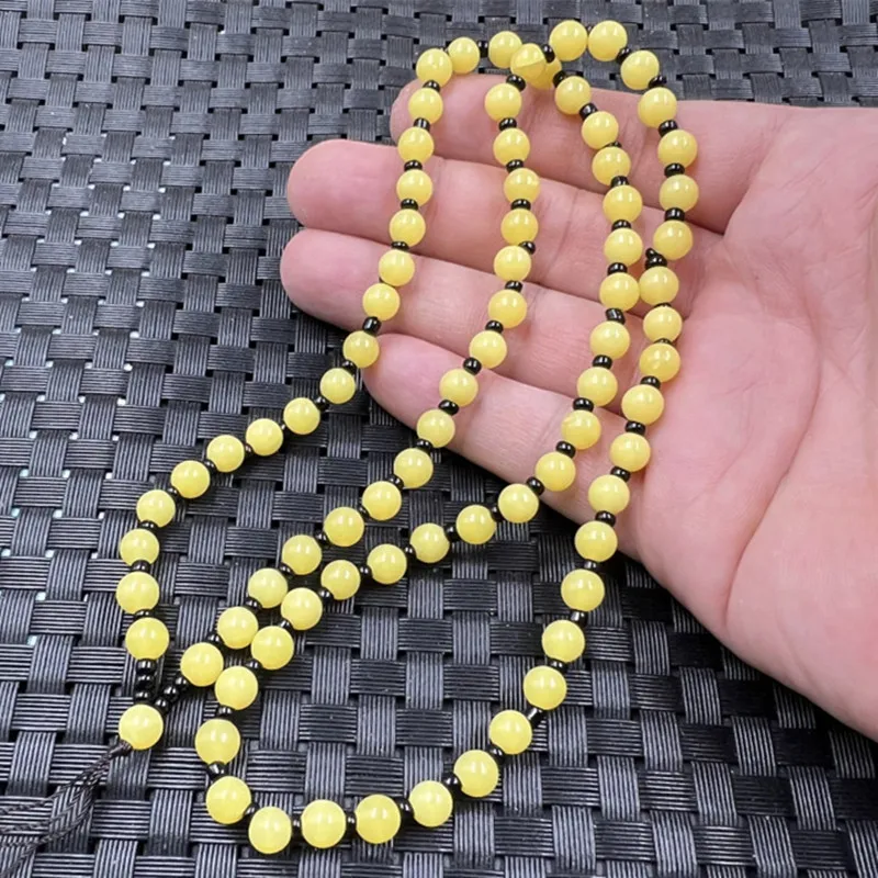 Imitation Beeswax Bead Pendant Rope Yellow Chicken Grease Beeswax Pendant Rope6mm round Beads Sweater Chain Jade Bead Necklace J