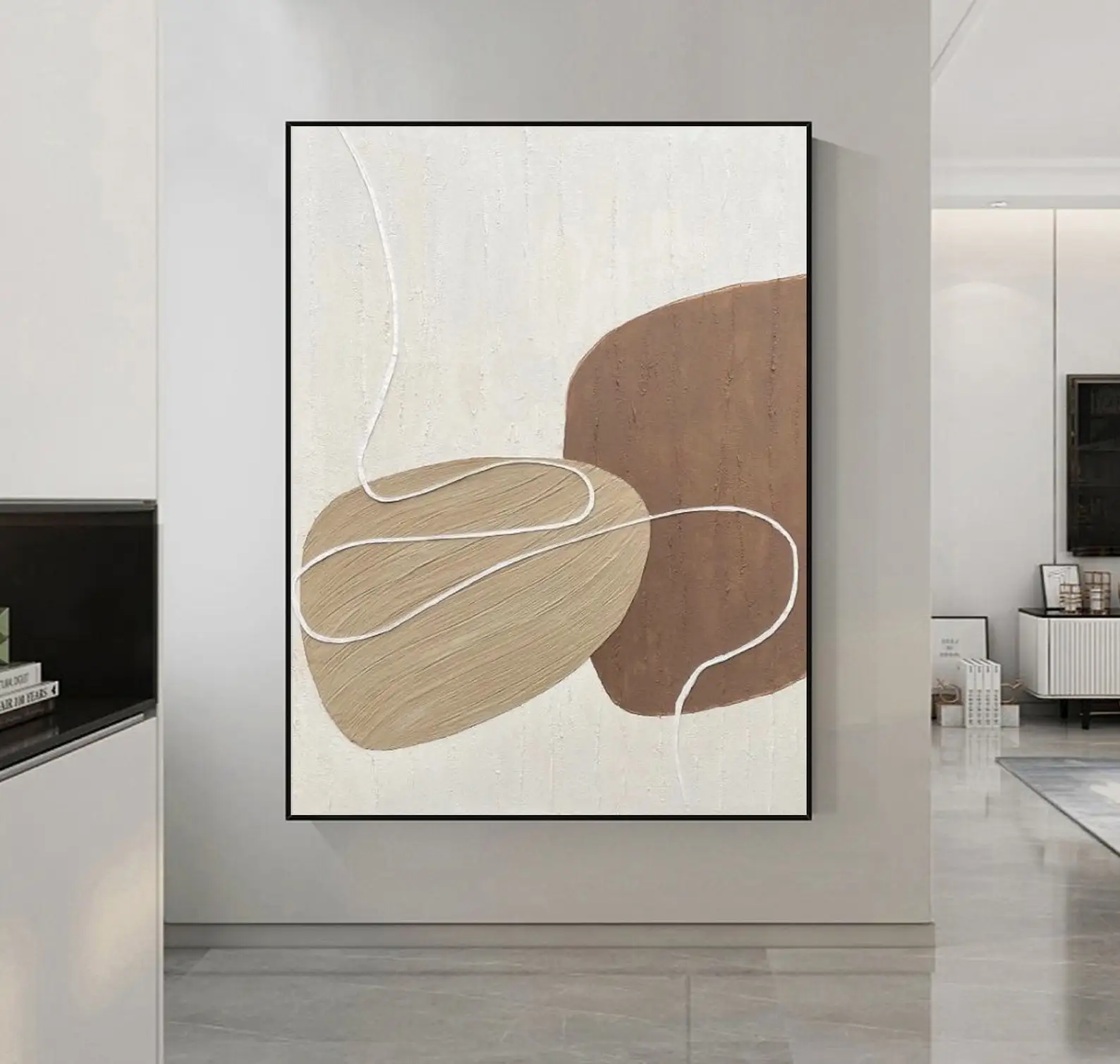 Original beige and brown 3D textured Modern Wall Art abstract Handmade oil painting on canvas minimalist textured home decor