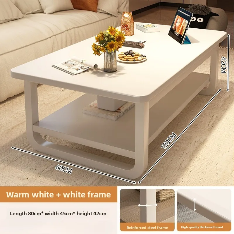 ModernCoffee Table forSmall Space Double Layer Storage Side  Apartment Living Room Minimalist Industrial Style with Steel Frame