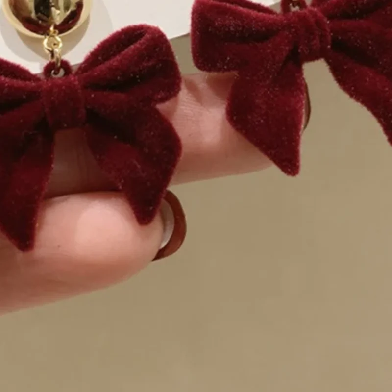 Vintage Black Flocking Earrings Geometric Bowknot Stud Earrings For Women Fashion With Jewelry Accessories