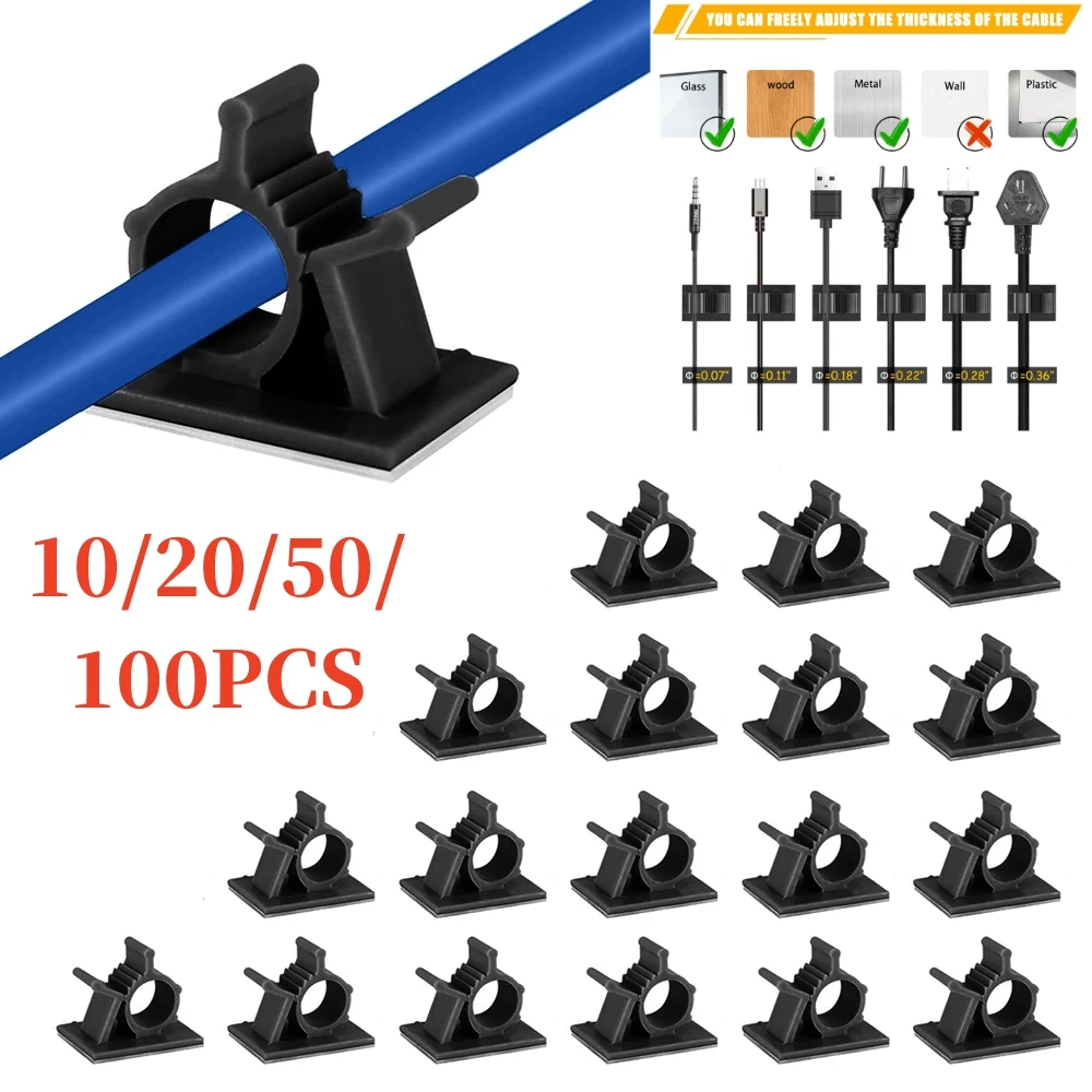 10/20/50/100pcs Adjustable Cable Organizer Ties Self Adhesive Cable Management Clip Cord Holder Mouse Charging Wire Winder Clamp