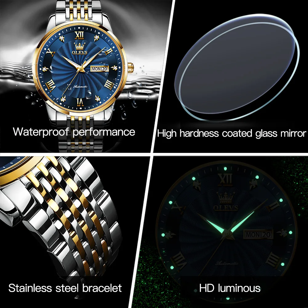 OLEVS Luxury Watch Men Automatic Mechanical Business Male Watch Luminous Stainless Steel Waterproof Montre Homme Original 6630