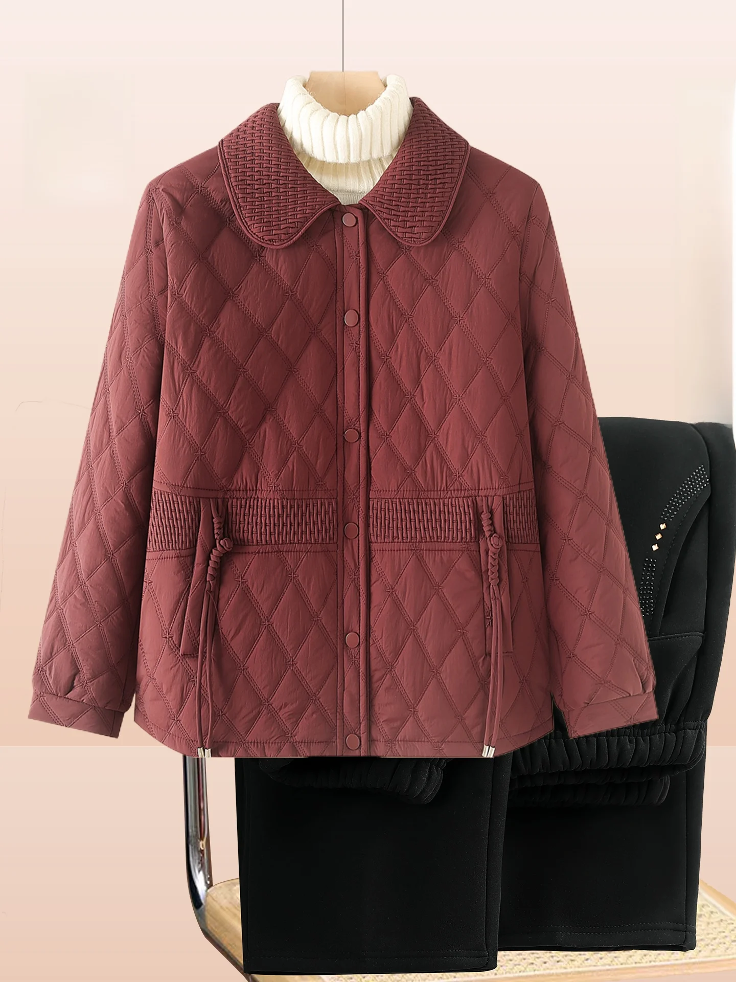 

Faionable ort down Jaet Warmth Young Mom Winter Clothes Collar Women's Cotton Padded Coat Loose Fit Long Pants