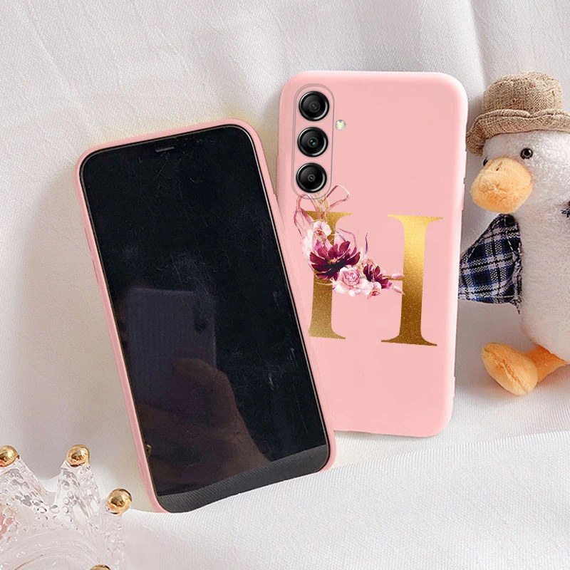 For Samsung Galaxy S23 FE Cover Cute Floral Gold Initial Alphabet Letter Case Silicone Soft Funda For Samsung S 23 FE S23FE Bag