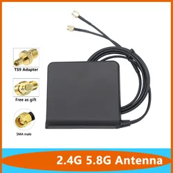 Cabo Duplo 2.4G 5.8G Dual-Band Alto Ganho 15dbi Omni WiFi Router Antena, Amplificador de Longa Distância Interior e Exterior, SMA TS9 Aéreo