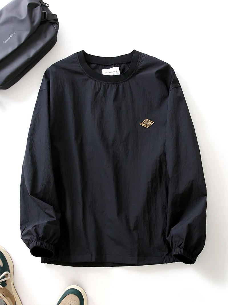 

Мужская осенняя водонепроницаемая быстросохнущая повседневная свободная тонкая толстовка с круглым вырезом из полиэфирного волокна для активного отдыха/работы