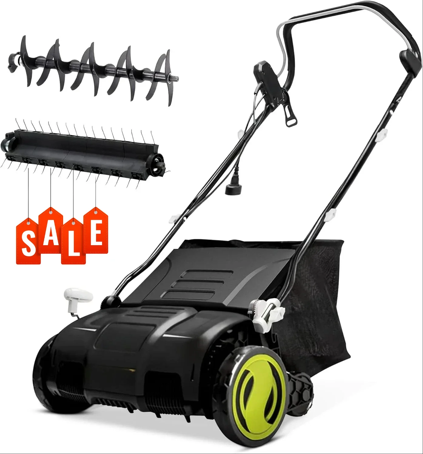 

Electric Lawn Dethatcher & Scarifier with 13.2-Gal Bag, 13 Amp, 15 Inch, Black/Green Heavy Duty Gardening Machine and Equipment