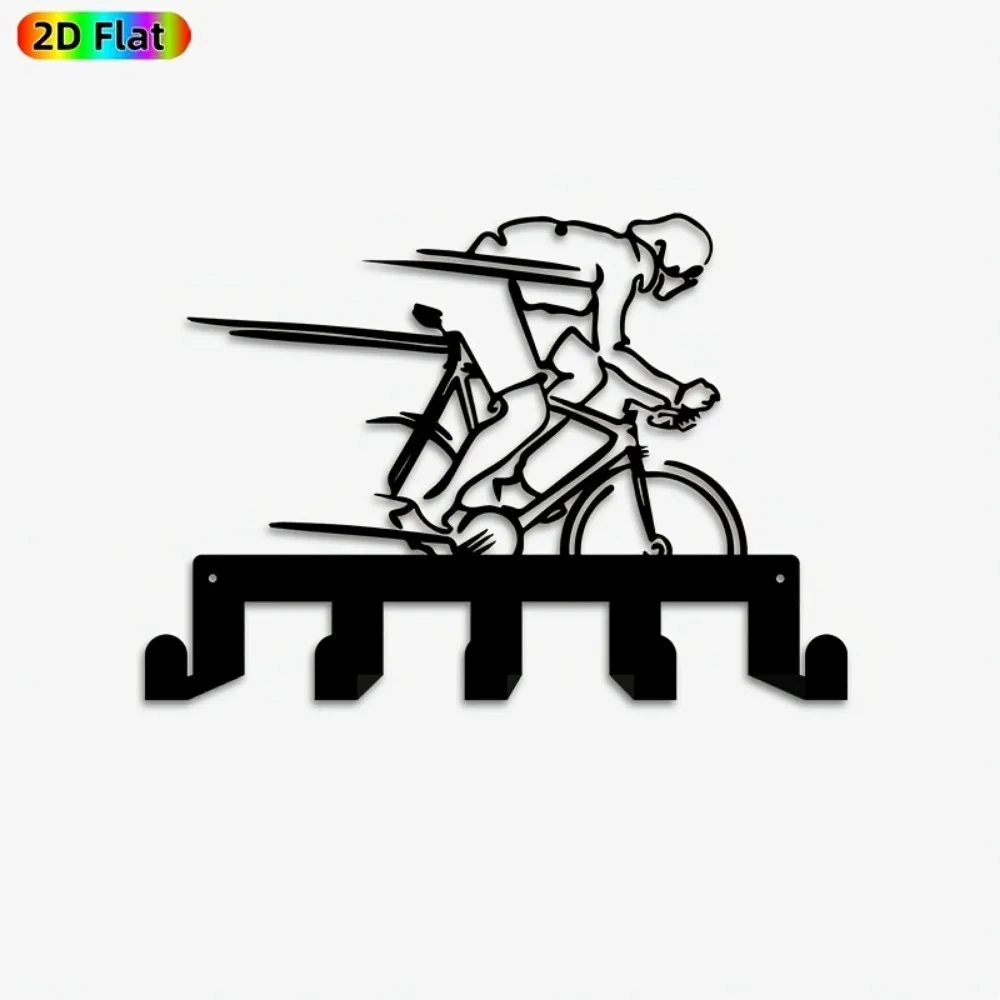 CIFBUY Iron Art Wall Decor Minimalist Modern Racing Bicycle Key Hooks Metal Wall Art Key Storage Rack with 5 Hooks for Entryway