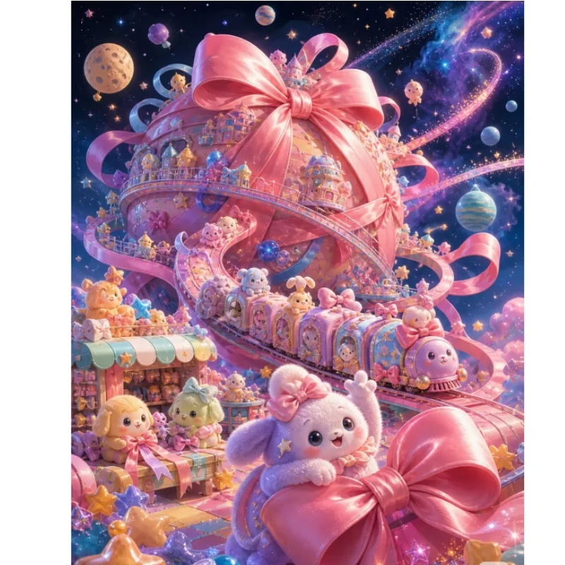 Diamond Painting Cute Cartoon Creatures in Starry Candy Planet Mosaic Handmade Art Full Round/Square Diamonds Gift Home Decor