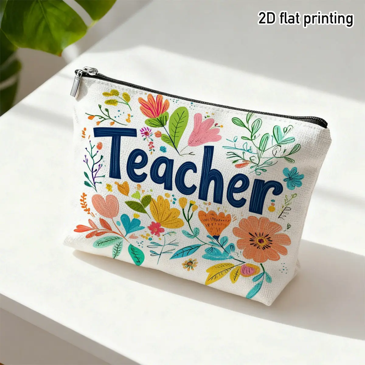 Teacher Floral Pattern Makeup Bag Colorful Flower Teacher Themed Design for Storing Daily Cosmetics Storage Bags Teacher Gifts