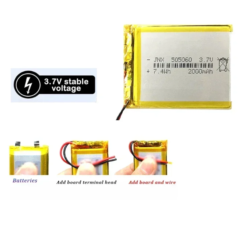 BCAK  3.7V 505060/ 2000mAh  Rechargeable Polymer Lithium Battery Suitable  for MP3 /MP4 /GPS Locator Tablet LED Light Backup Bat