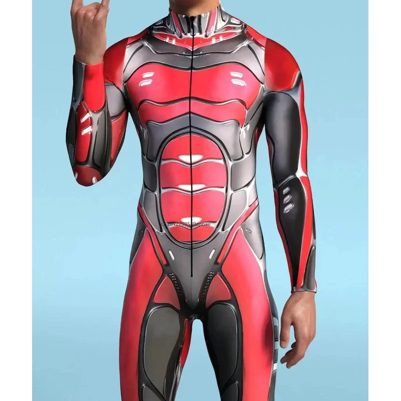 Futuristic Mechanical Armour Jumpsuit Cool Fighter Cosplay Bodysuit Steampunk Costume Halloween Party Shows Men Zentai Suit 2024