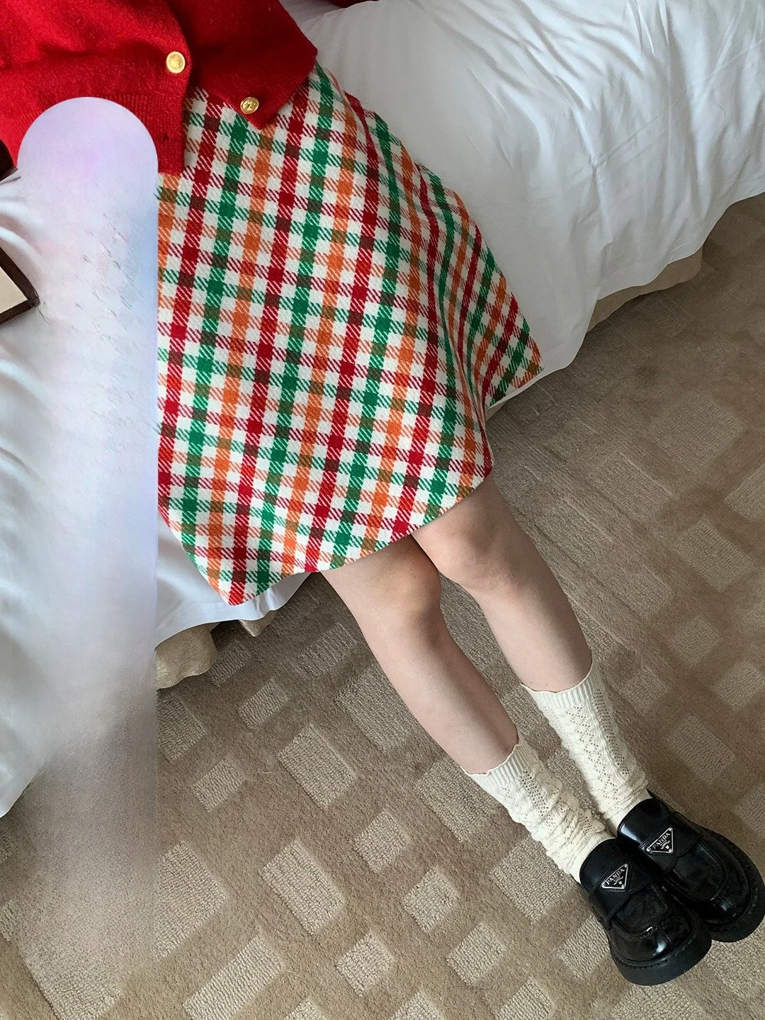 

Retro Plaid Woolen Skirt Korean Sle Ele Faion Versatile Slimming Age-Defng New Year's Outfit for Women