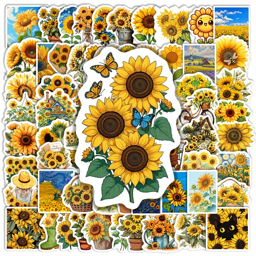 Kawaii Sunflower Vinyl Stickers Cute Waterproof DIY Decorative Decal for Gift Toys Diary Luggage Skateboard Water Bottles Laptop