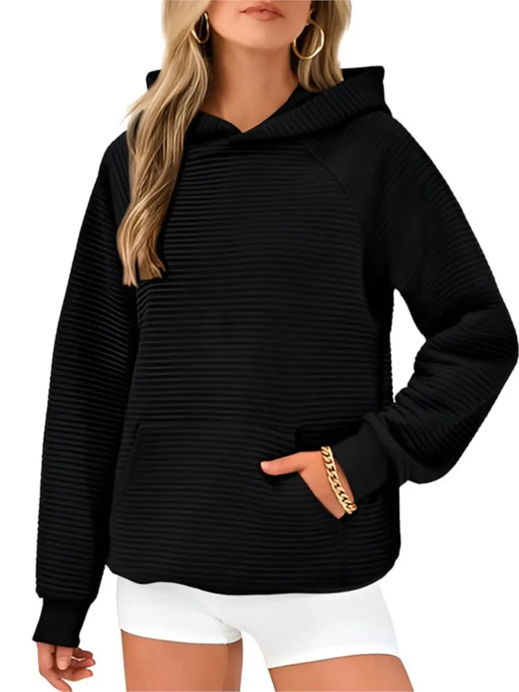 Fashion Pocket Hooded Long Sleeved Casual Hoodie Women\'s New Autumn Winter Simple Loose Sports Pullover Female Tops 2024