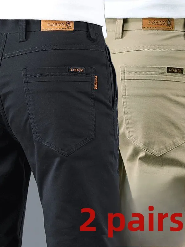 

Мужские повседневные брюки из чистого хлопка, весенне-летние трендовые эластичные легкие деловые длинные свободные прямые мужские брюки
