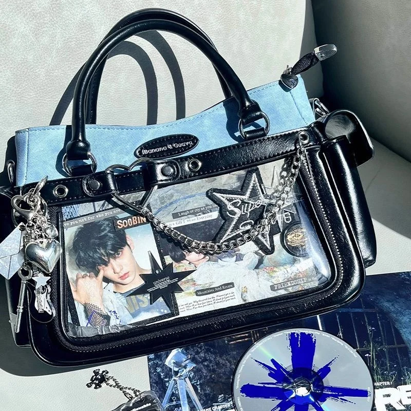 Women Handbag ItaBag Shoulder Crossbody Y2K Transparent Chain Tote Bag Leather Messenger Purse, Kpop Photo Card Itabag Gift New