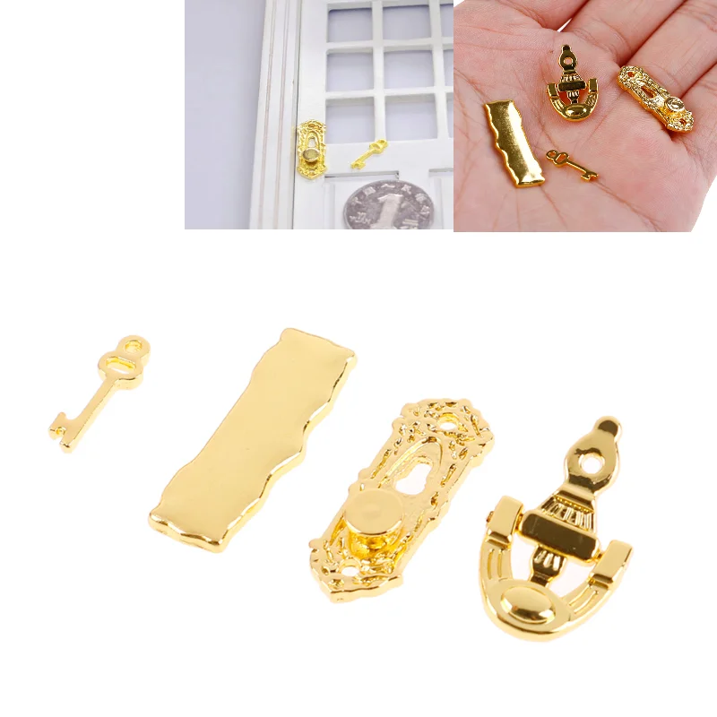 

Hot 4Pcs Metal Vintage Dollhouse Miniature Door Mini Pull Handles Locks with Key 1/12 Scale Furniture Accessories Kids Toys
