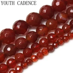 Fctory Price Natural Stone Faceted Red Carnelian Agat Round Loose Spacer Beads 6 8 10 12MM Pick Size For Jewelry Making diy