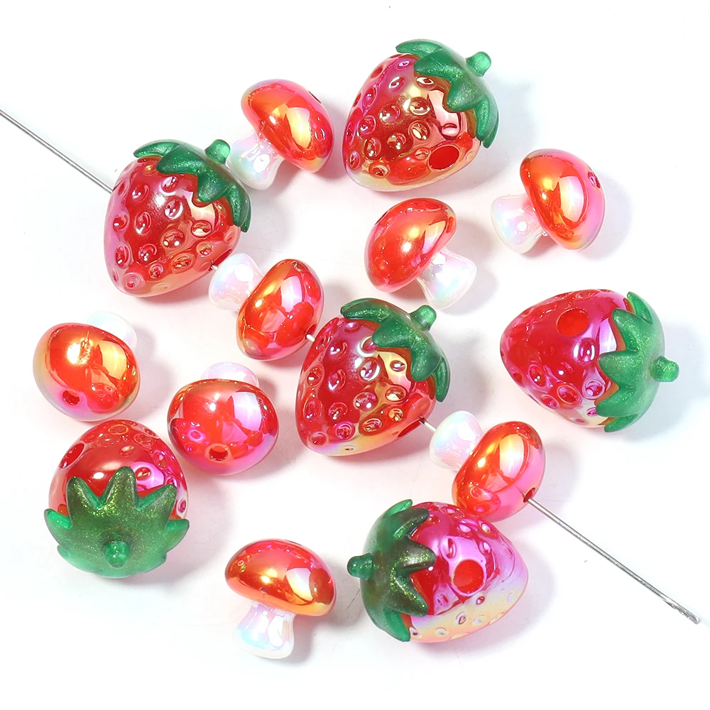 5/10 stücke Acryl Erdbeere Perlen Cartoon Überzogene Farbe Pilz Lose Perlen Für Schmuck Machen DIY Armbänder Ohrringe Schlüsselbund