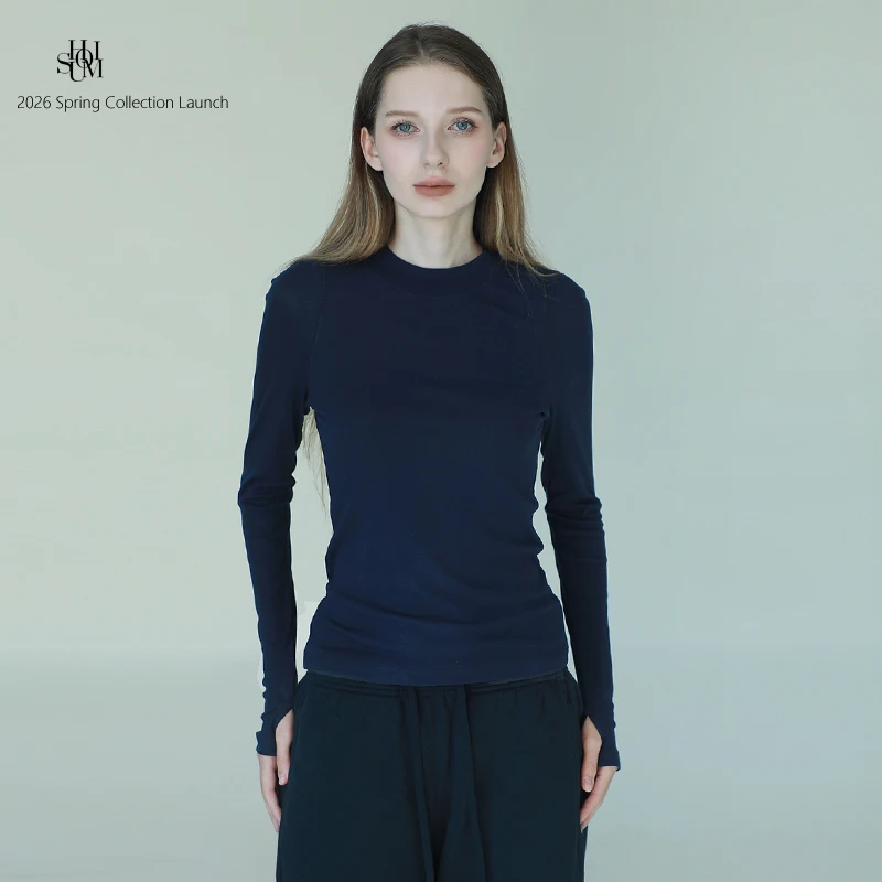 

Slim Fit American Sle Long Sve Knitted Sportswear Women's T-irt Soft Comfortable Breathable Anti-Pilling f High Collar