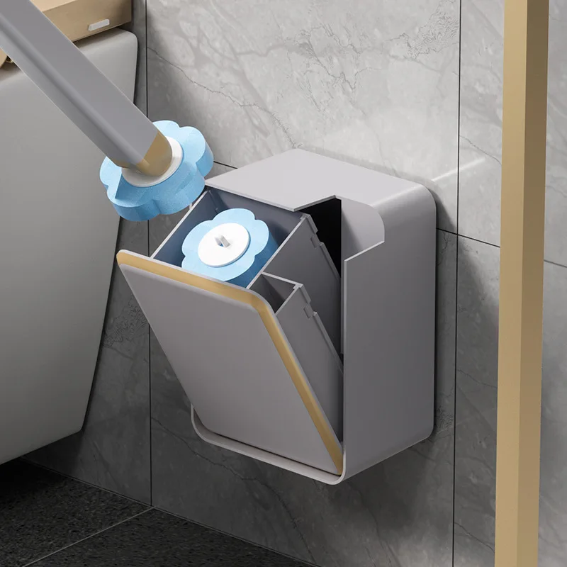 Wall-Mounted Disposable Toilet Brush Set Replaceable Brush Heads No Dead Corners Bathroom Toilet Cleaner Bathroom Accessories