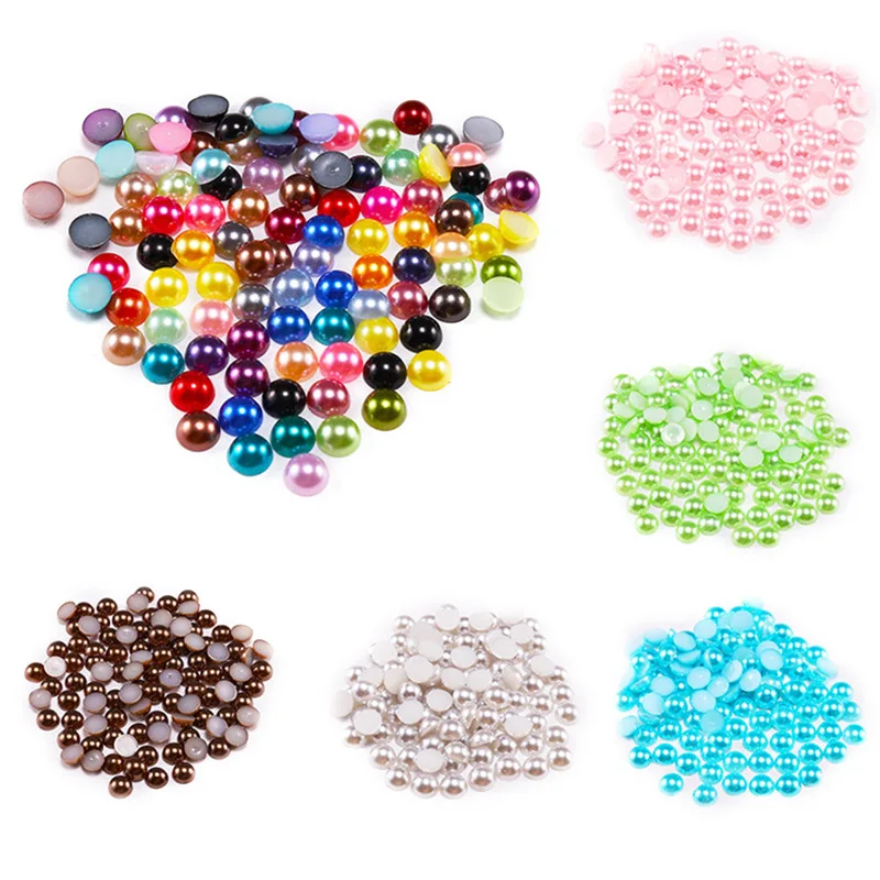 2-12mm solid color flat bottom semicircle ABS imitation pearl patch DIY loose beads clothing manicure jewelry accessories sequin