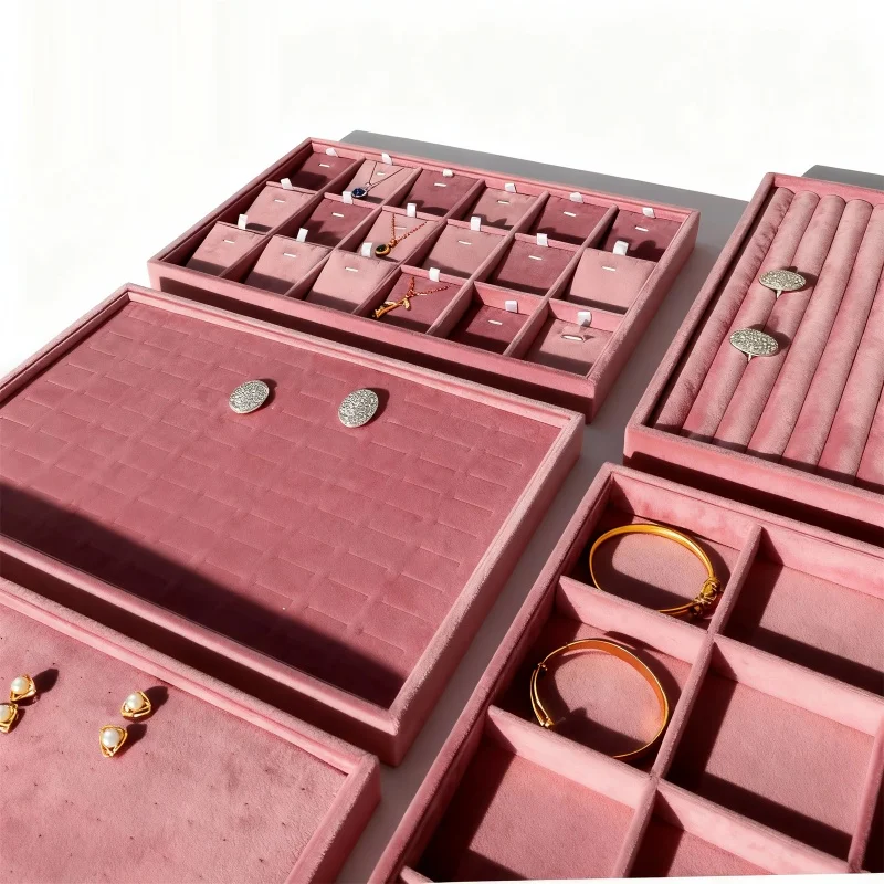 Velvet Jewelry Organizer Trays for Drawers Inserts Jewelry Storage Tray Display Case Stackable Accessories Trays for Women