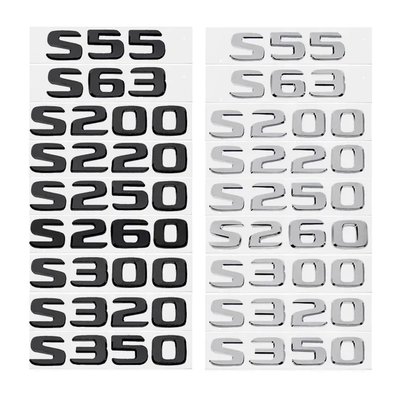 ABS Car Stickers Tail Box Letters Emblem for Mercedes Benz S55 S63 S200 S220 S250 S260 S300 S320 S350 Rear Trunk Badge Decals