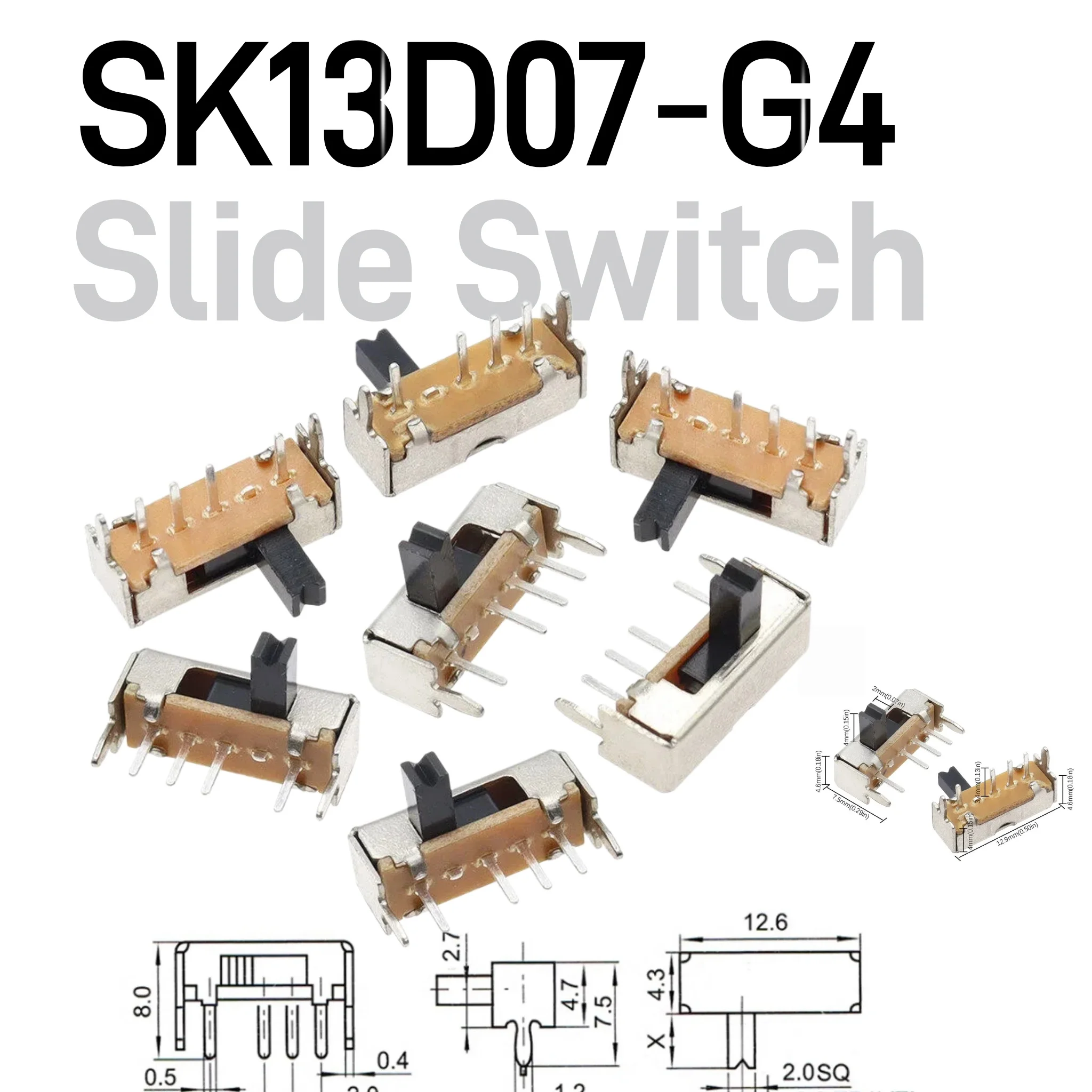100pcs SK13D07 G4 Mini Horizontal Side‑Toggle Slide Switch 4mm Lever Height Power Control Switch For Toy DIY Accessories