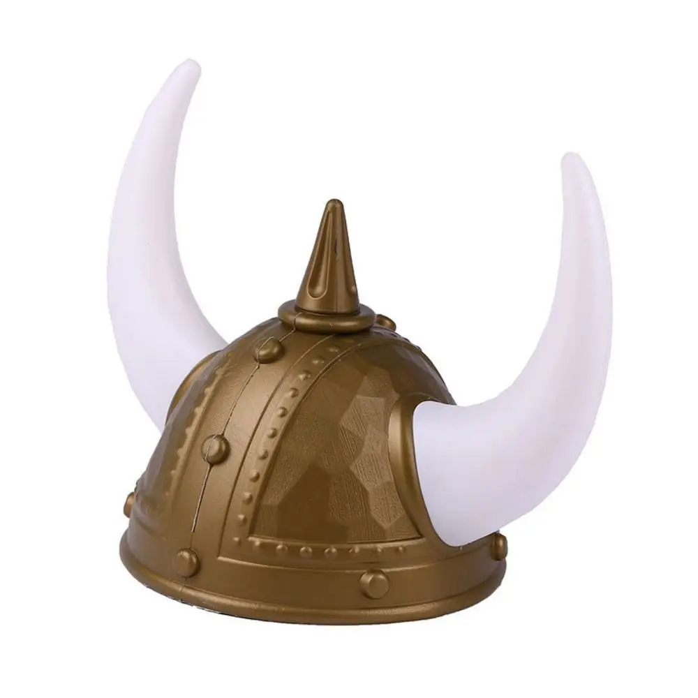 Plastic Viking Horn Hat Helmet Antiqued with Braids Medieval Warrior Knight Hat Realistic Head Ornament