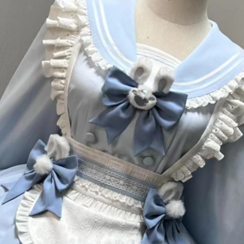 Winter Japanese Lolita Sweet Dress Women Navy Collar Patchwork Chic  Kawaii Dresses New Fashion Harajuku Casual JK Clothing 2024