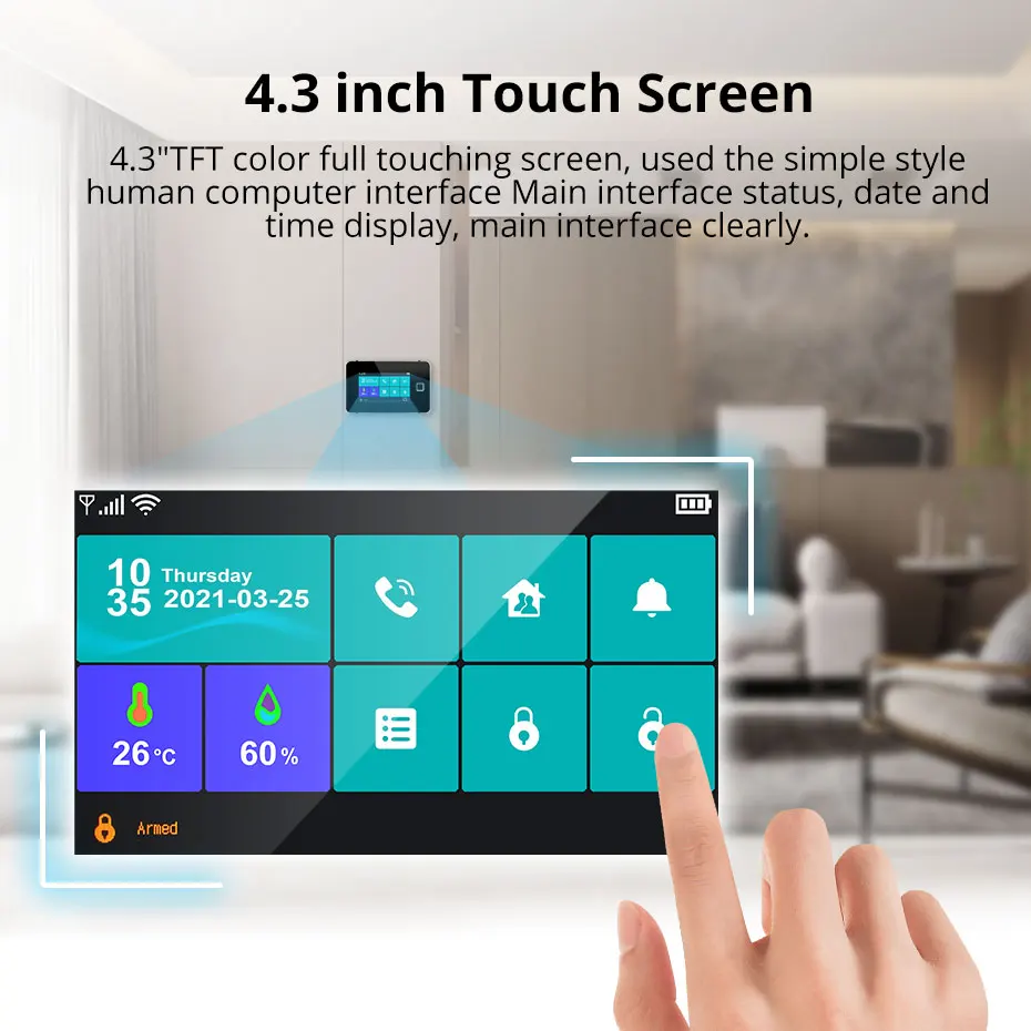 KERUI 4G/WiFi Wireless Security Alarm for Home 4.3 Inch Touch Screen Anti-theft Alarm System with Motion Sensor Tuya Smart G64B