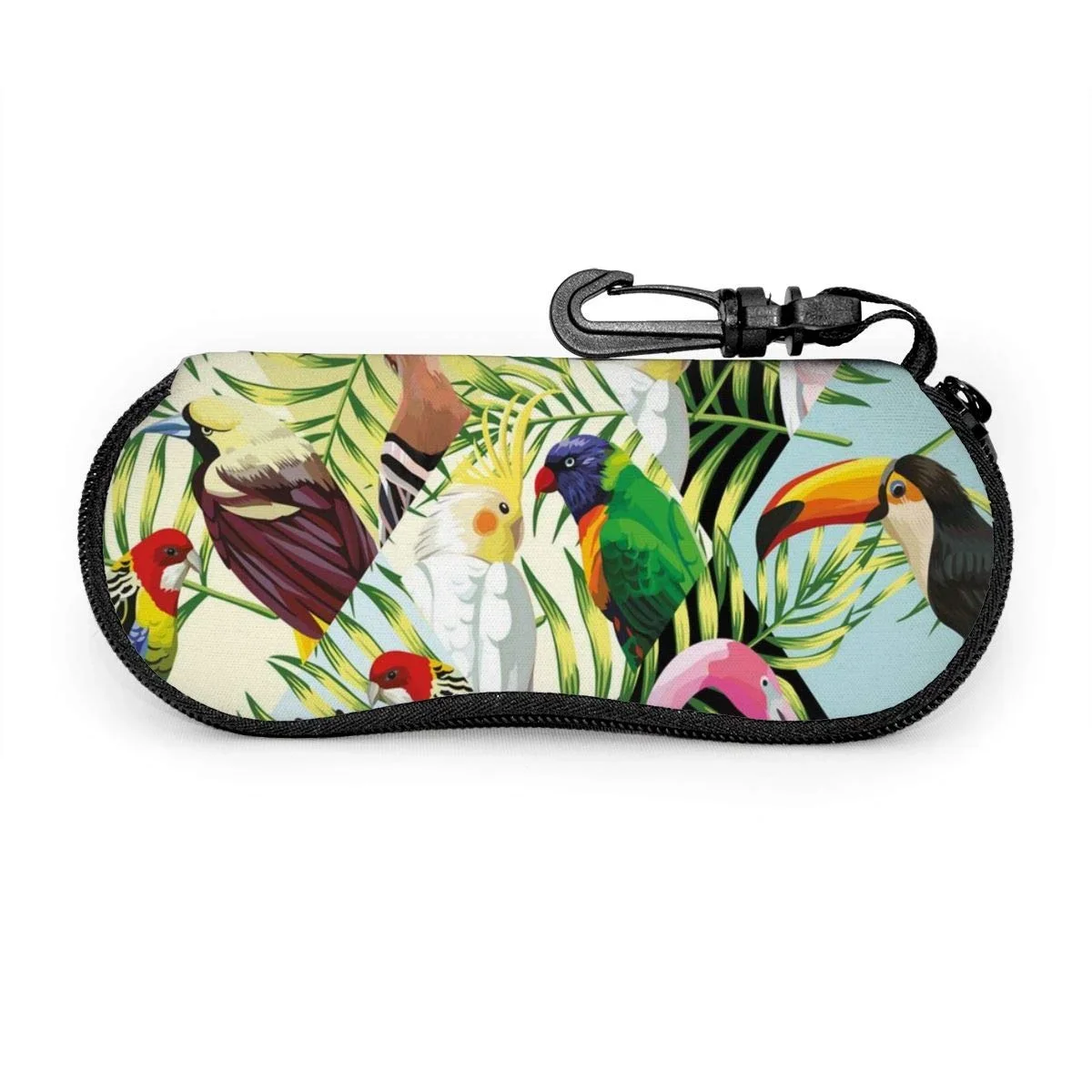 Tropical Birds Palm Leaves Multicolor Sunglasses Case Soft Ultra Light Portable Zipper Eyeglass  Versatile Neoprene