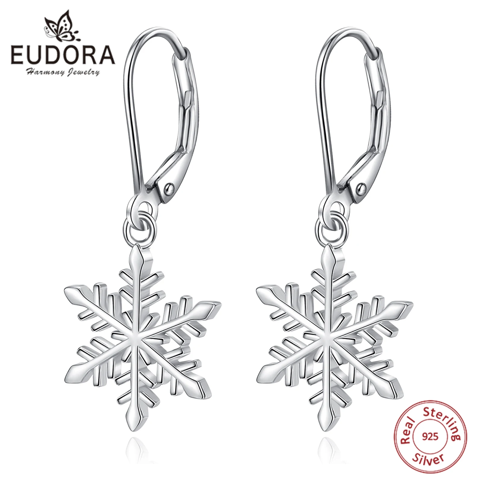 

Серьги-снежинки Eudora из стерлингового серебра 925 пробы, гипоаллергенные зимние висячие серьги, праздничные украшения, Рождественский подарок для женщин