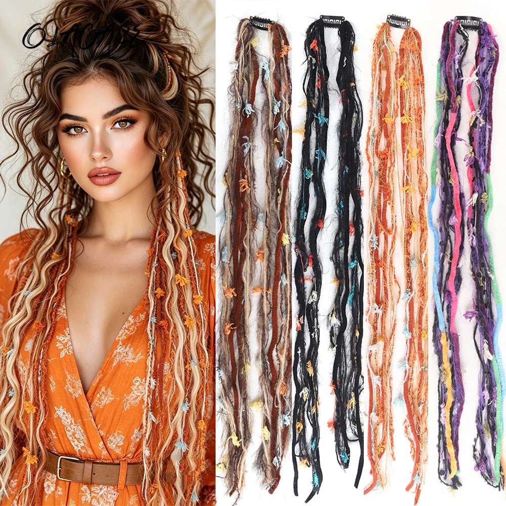 2PCS Colorful Rope Braided Hair Clip In Extensions Black Hair Dreadlock Hair Pieces Bohemian Hair Accessories For Women Daily