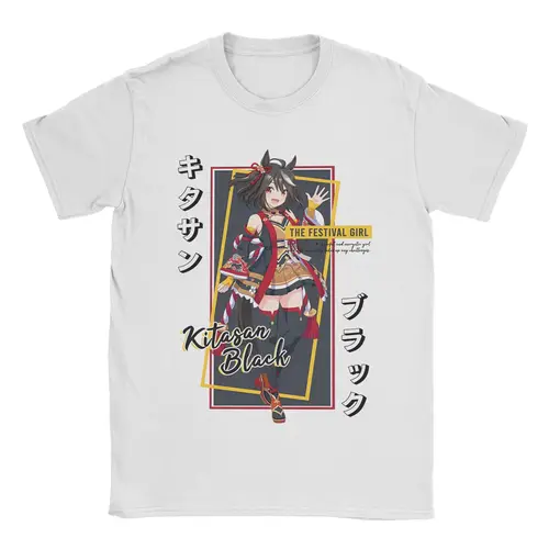 Camisetas negras de Humor Uma Musume Pretty Derby Kitasan para hombre, camisetas de algodón puro con cuello redondo, camiseta de manga corta, ropa única