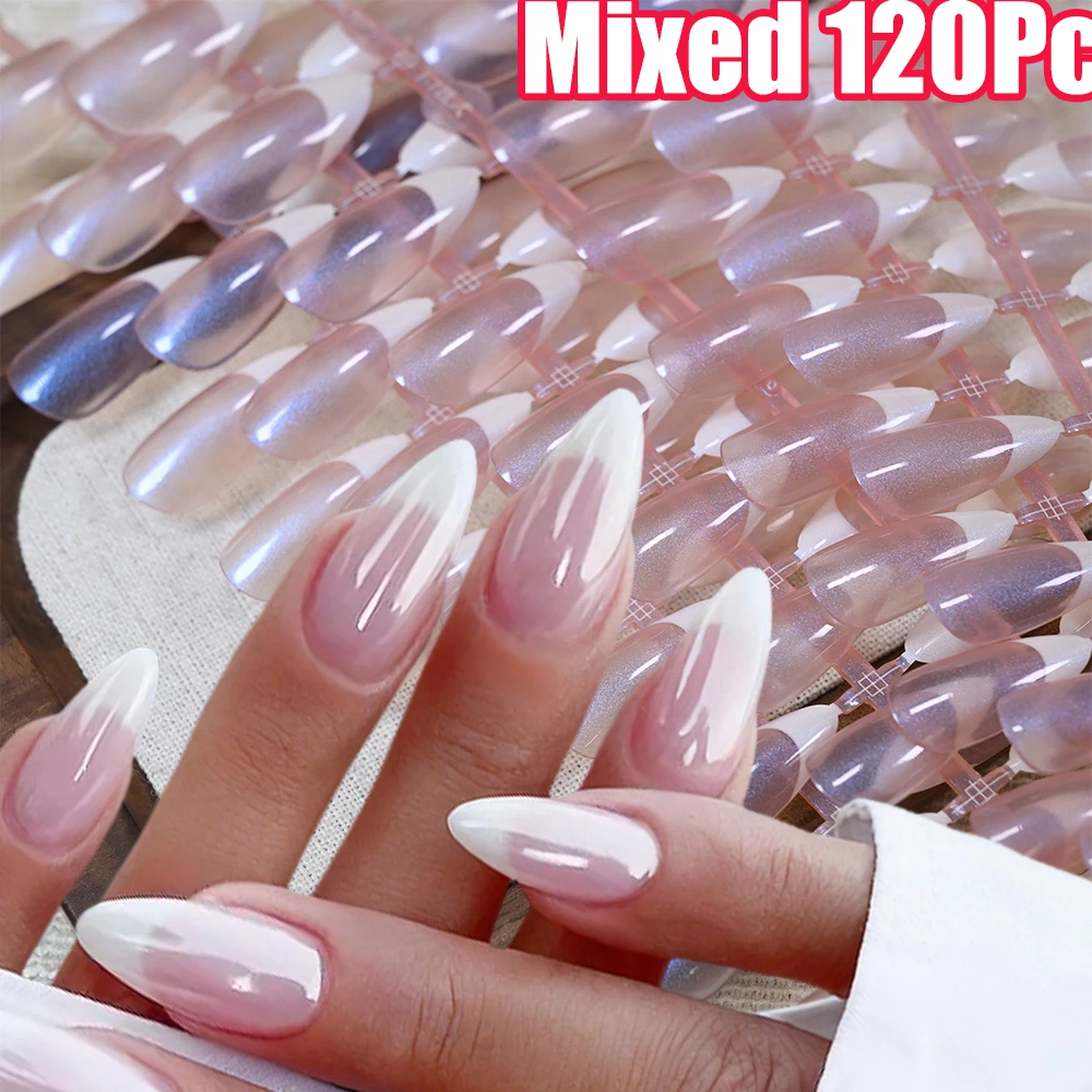120Pcs Pearlescent Transparent Short Square Press-On-Toenail Full Cover Clear Glossy Square Toenail Soft Gel Women Nail Tips