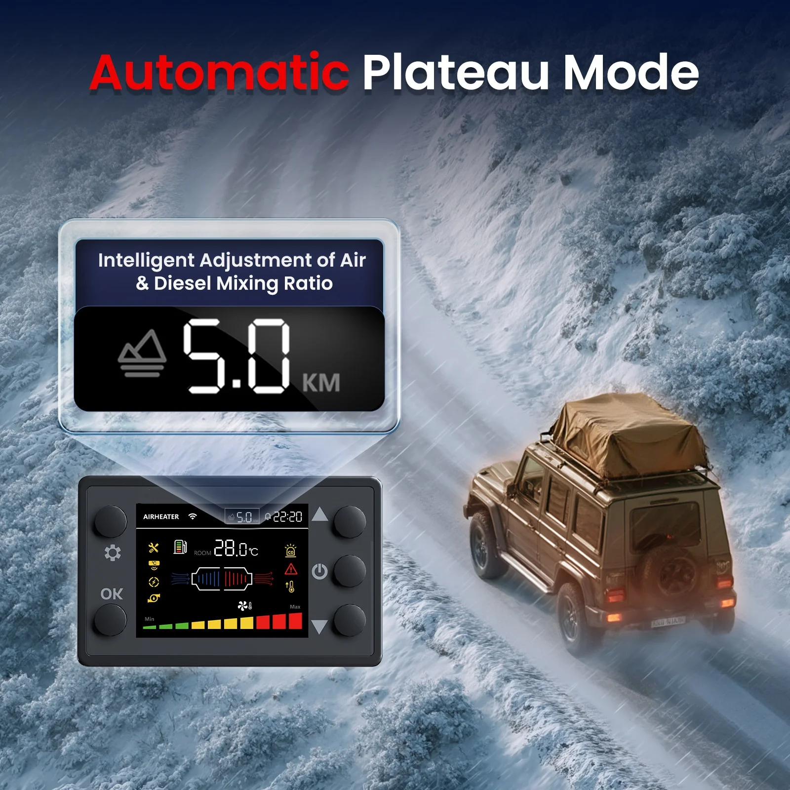 Hcalory 8KW Diesel Heater 5L Toolbox Compact 2S Portable 12V Diesel Air Heater with Altitude Mode and Automatic Start and Stop