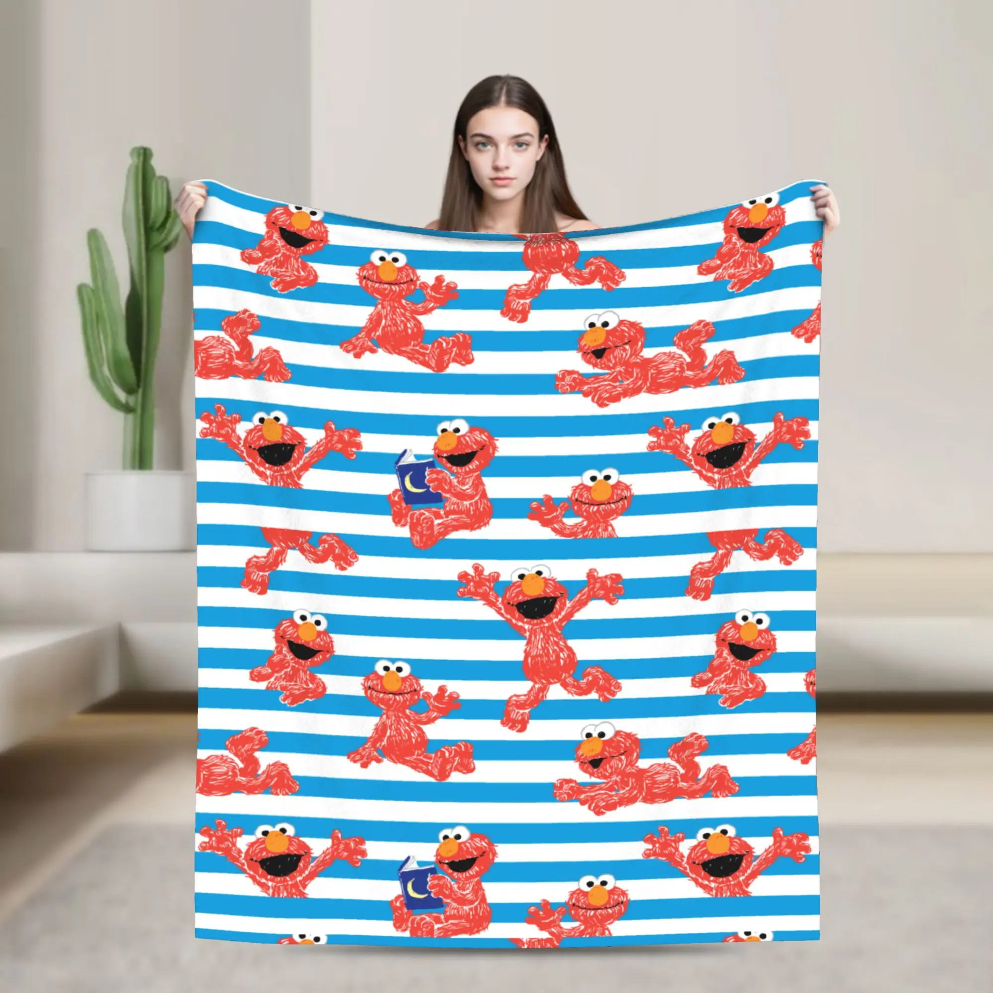 Crayon Elmo Stripe Pattern Sesame Street Wool Blankets  Funny Throw Blankets for  Sofa Bedding Lounge 150*125cm Bedspread
