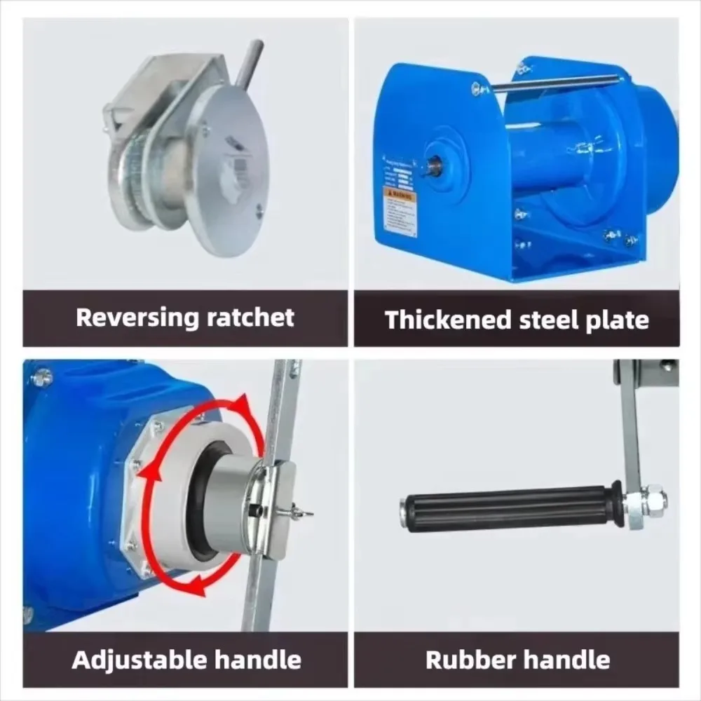 Two Way Self Locking Hand Winch Heavy Duty Manual Wire Rope Hoist Hand Crank Lifting Traction Tool