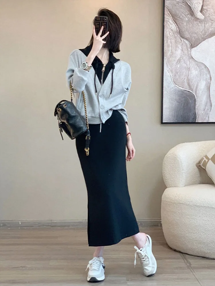 Early Autumn Fashion Set Pink Slim Fit Sweatshirt High Waist  Skirt Stylish Two Piece Set Women Casual Style Spring Winter