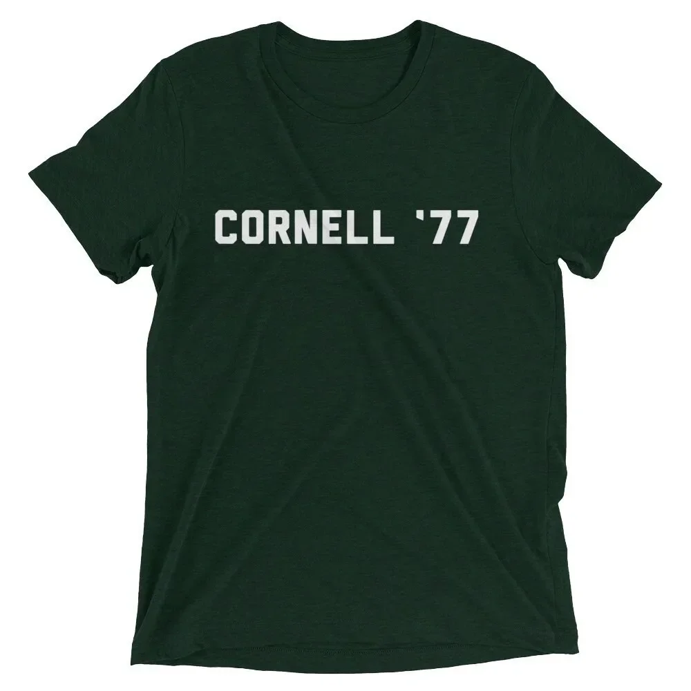 Cornell 77 1977 70S Vintage inspirado clásico concierto de Rock y Roll Jam Band Jerry García Barton Hall Ithaca Ny camiseta