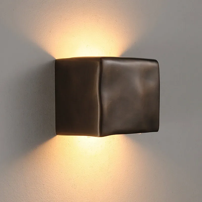 Handmade Square Box Brass Sand Casting Process, Retro Vintage, Wall Sconce Light for Bedroom, Living, Study, Corridor, Hallway