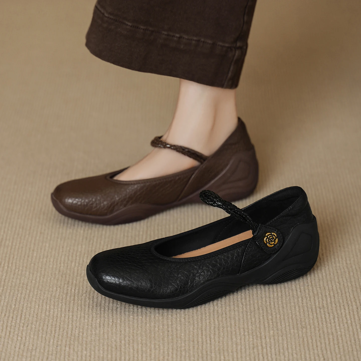 2026 new spring autumn women pumps natural leather 22-25cm soft sheepskin+pigskin round toe buckle mary janes women shoes